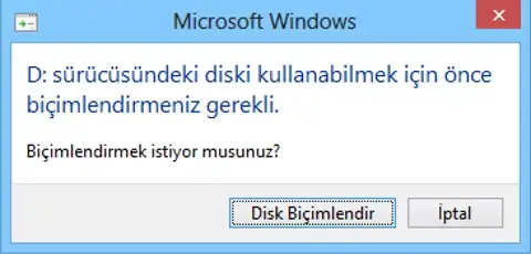 disk bicimlendirme hatasi 1